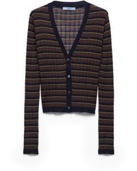 Prada - Striped Cashmere And Silk Cardigan - Lyst