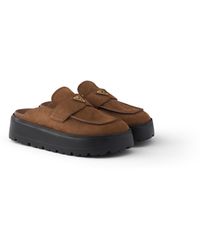 Prada - Nubuck Flatform Mules - Lyst