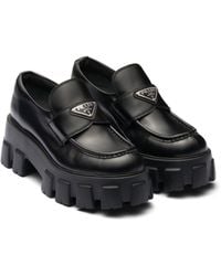 Prada - Monolith Logo-Plaque Patent-Leather Loafers - Lyst