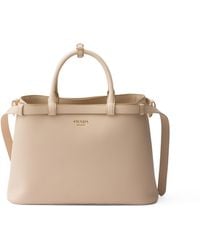 Prada - Buckle Medium Leather Handbag With Double Belt - Lyst