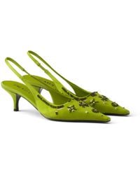 Prada - Embroidered Satin Slingback Pumps - Lyst