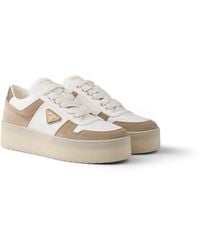 Prada - Downtown Bold Nappa Leather And Suede Sneakers - Lyst