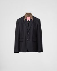 Prada - Single-breasted Mohair Wool Jacket With Removable Collar - Lyst