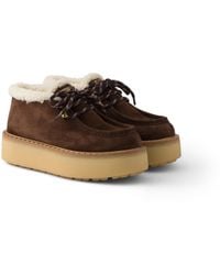 Prada - Shearling Lined Suede Booties - Lyst