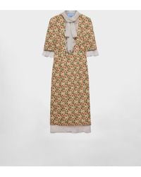 Prada - Printed Georgette Midi Dress - Lyst