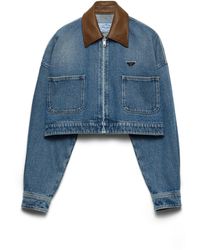 Prada - Cropped Denim Jacket - Lyst