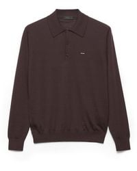Prada - Long-Sleeved Superfine Wool Polo Sweater - Lyst