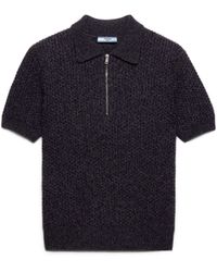 Prada - Short-Sleeved Wool And Mouliné Cashmere Polo Sweater, Dark/Slate - Lyst