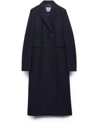 Prada - Double-Breasted Shetland Wool Coat - Lyst