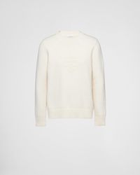 Prada - Brand-Embroidered Crewneck Wool And Cashmere-Blend Jumper - Lyst