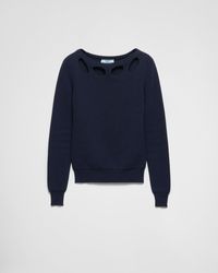 Prada - Pullover Aus Baumwolle Mit U-Boot-Ausschnitt - Lyst