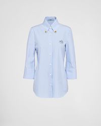 Prada - Embroidered Striped Technical Cotton Shirt - Lyst