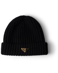 Prada - Gerippte Beanie Mit Triangel-Logo - Lyst