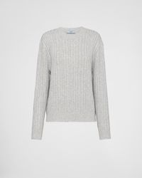 Prada - Wool And Cashmere Crew-Neck Sweater With Rhinestones - Lyst