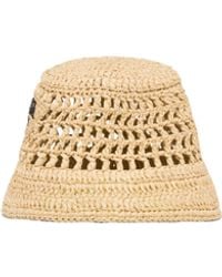 Prada - Neutral Raffia Logo Bucket Hat - Lyst