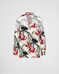 Prada - Printed Cotton Shirt With Fringe - Lyst