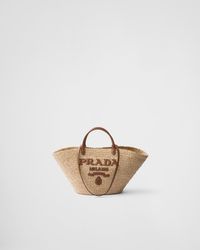 Prada - Large Raffia And Leather Shopping Bag - Lyst