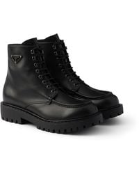Prada - Laced Leather Booties - Lyst