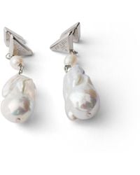Prada - Metal Earrings With Pearls - Lyst