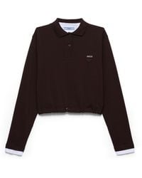 Prada - Piqué And Jersey Polo Shirt, Ebony - Lyst