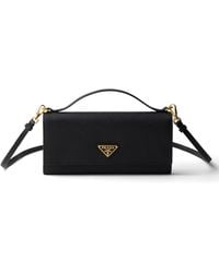 Prada - Saffiano Leather Wallet With Shoulder Strap - Lyst