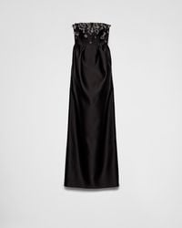 Prada - Langes Besticktes Kleid Aus Satin - Lyst