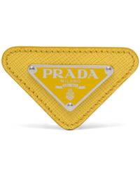 Prada Enameled Triangle Pin With Saffiano Trim - Yellow