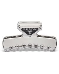 Prada - Brand-Plaque-Tone Brass Hair Clip - Lyst