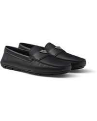 Prada - Triangle-Logo Leather Loafers - Lyst