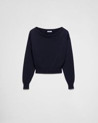 Prada - Pullover Aus Baumwolle Mit U-Boot-Ausschnitt - Lyst