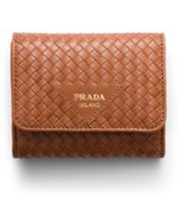 Prada - Small Woven Madras Leather Wallet - Lyst