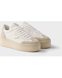 Prada - Downtown Bold Leather And Suede Low-Top Trainers - Lyst
