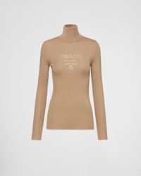 Prada - Gerippter Pullover mit Stehkragen - Lyst