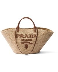 Prada - Large Raffia And Leather Shopping Bag - Lyst