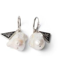 Prada - Metal And Pearl Earrings - Lyst