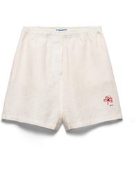 Prada - Embroidered Slubbed Linen Shorts - Lyst