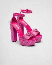Prada - Satin Platform Sandals With Crystals - Lyst