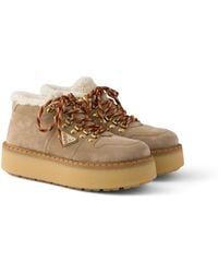 Prada - Shearling-Lined Suede Booties - Lyst