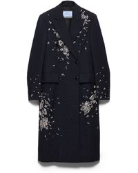 Prada - Embroidered Double-Breasted Rush Stitch Wool Coat - Lyst