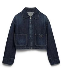 Prada - Cropped Denim Blouson Jacket - Lyst
