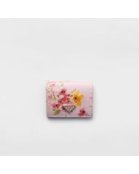 Prada - Small Floral-Print Saffiano Leather Wallet - Lyst