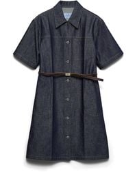 Prada - Belted Denim Dress - Lyst