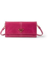 Prada - Leather Wallet With Shoulder Strap, Peony - Lyst