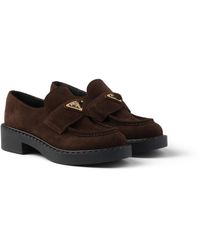 Prada - Chocolate Suede Loafers - Lyst