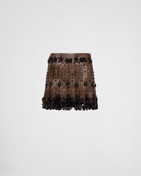 Prada - Embroidered Nappa Leather Miniskirt - Lyst