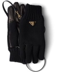 Prada - Wool And Nappa Leather Gloves, Size 7 - Lyst