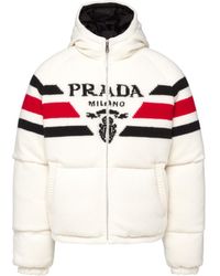 Prada Cropped Cashmere Down Jacket in White for Men - Lyst