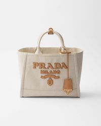 Prada - Medium Linen Blend Tote Bag - Lyst