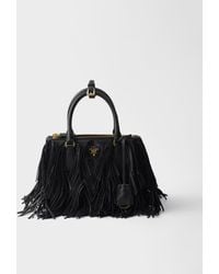 Prada - Galleria Small Leather Bag With Fringe - Lyst