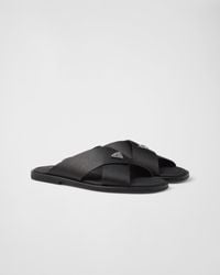 Prada - Crisscross Saffiano Leather Sandals - Lyst